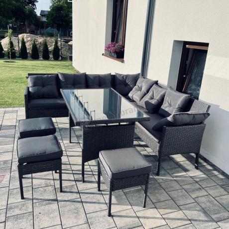 Narożnik z technorattanu 190x190cm z pufami Torino Corner XL Anthracite