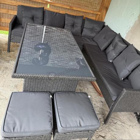 Narożnik z technorattanu 190x190cm z pufami Torino Corner XL Anthracite