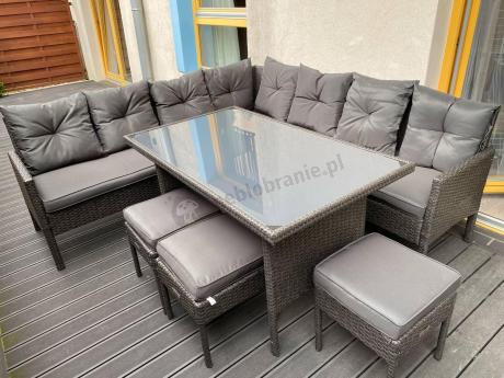 Narożnik z technorattanu 190x190cm z pufami Torino Corner XL Anthracite