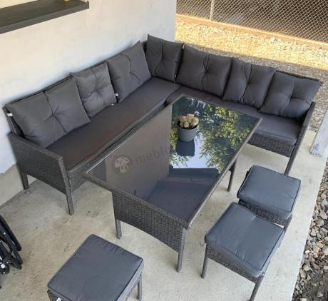 Narożnik z technorattanu 190x190cm z pufami Torino Corner XL Anthracite