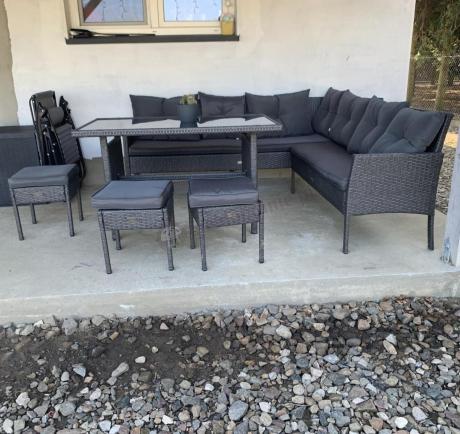 Narożnik z technorattanu 190x190cm z pufami Torino Corner XL Anthracite