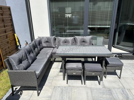 Narożnik z technorattanu 190x190cm z pufami Torino Corner XL Anthracite