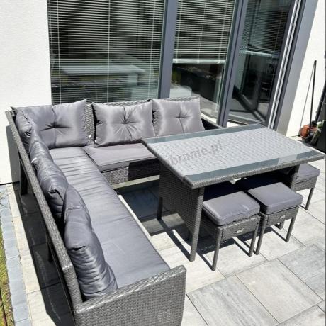 Narożnik z technorattanu 190x190cm z pufami Torino Corner XL Anthracite
