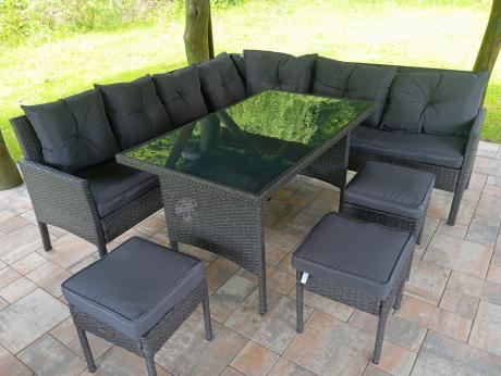 Narożnik z technorattanu 190x190cm z pufami Torino Corner XL Anthracite