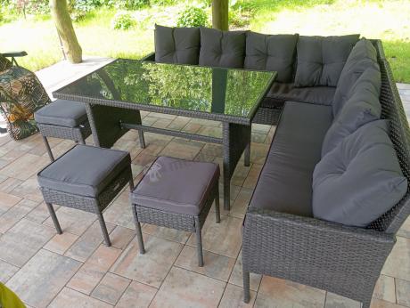 Narożnik z technorattanu 190x190cm z pufami Torino Corner XL Anthracite