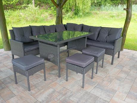 Narożnik z technorattanu 190x190cm z pufami Torino Corner XL Anthracite