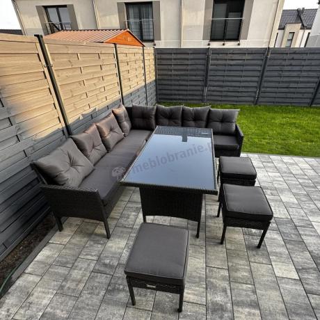 Narożnik z technorattanu 190x190cm z pufami Torino Corner XL Anthracite
