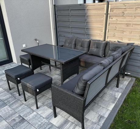Narożnik z technorattanu 190x190cm z pufami Torino Corner XL Anthracite