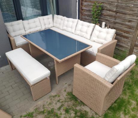 Narożnik z technorattanu z fotelem i ławą Topiano Plus Nature Select