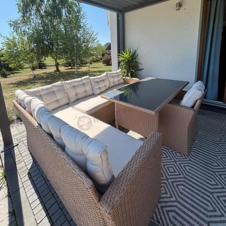 Narożnik z technorattanu z fotelem i ławą Topiano Plus Nature Select