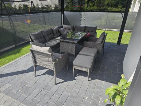 Narożnik z technorattanu z pufami i fotelami Perata Corner Plus – Anthracite