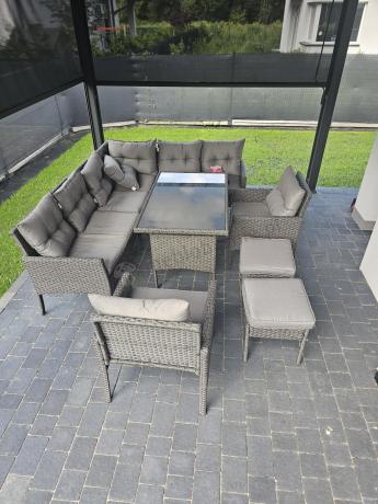 Narożnik z technorattanu z pufami i fotelami Perata Corner Plus – Anthracite