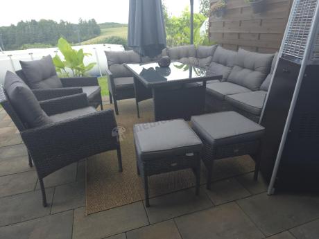 Narożnik z technorattanu z pufami i fotelami Perata Corner Plus – Anthracite