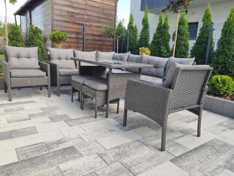 Narożnik z technorattanu z pufami i fotelami Perata Corner Plus – Anthracite