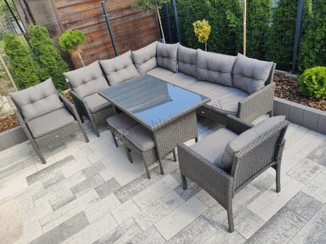 Narożnik z technorattanu z pufami i fotelami Perata Corner Plus – Anthracite