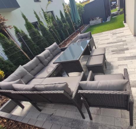 Narożnik z technorattanu z pufami i fotelami Perata Corner Plus – Anthracite