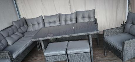 Narożnik z technorattanu z pufami i fotelami Perata Corner Plus – Anthracite