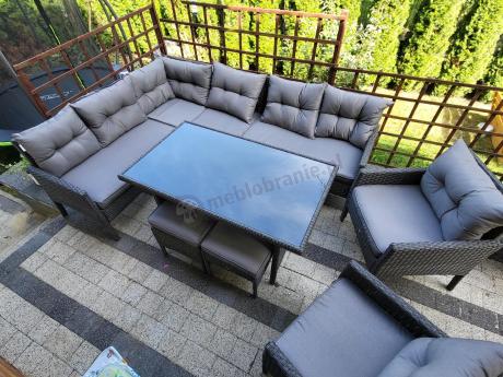 Narożnik z technorattanu z pufami i fotelami Perata Corner Plus – Anthracite