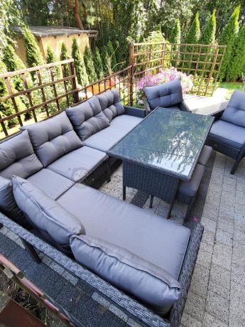 Narożnik z technorattanu z pufami i fotelami Perata Corner Plus – Anthracite