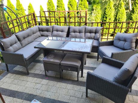 Narożnik z technorattanu z pufami i fotelami Perata Corner Plus – Anthracite