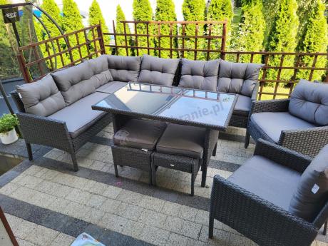 Narożnik z technorattanu z pufami i fotelami Perata Corner Plus – Anthracite