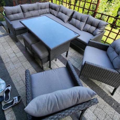 Narożnik z technorattanu z pufami i fotelami Perata Corner Plus – Anthracite