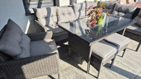 Narożnik z technorattanu z pufami i fotelami Perata Corner Plus – Anthracite