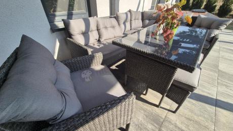 Narożnik z technorattanu z pufami i fotelami Perata Corner Plus – Anthracite