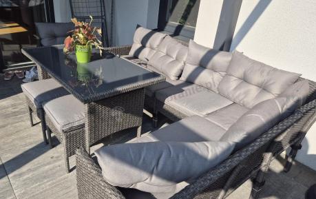 Narożnik z technorattanu z pufami i fotelami Perata Corner Plus – Anthracite