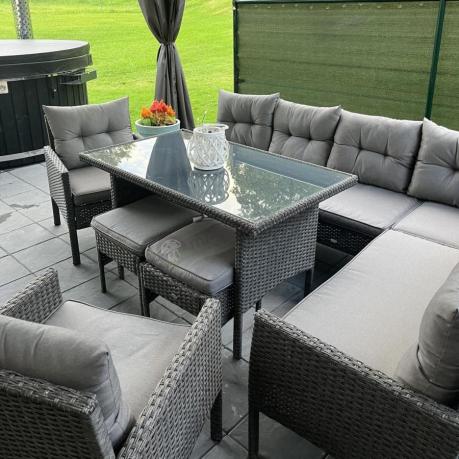 Narożnik z technorattanu z pufami i fotelami Perata Corner Plus – Anthracite