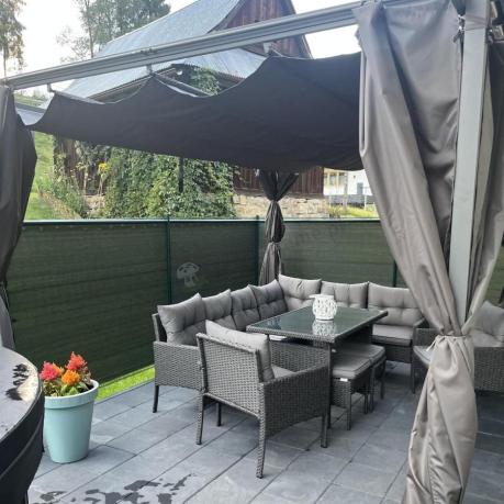 Narożnik z technorattanu z pufami i fotelami Perata Corner Plus – Anthracite