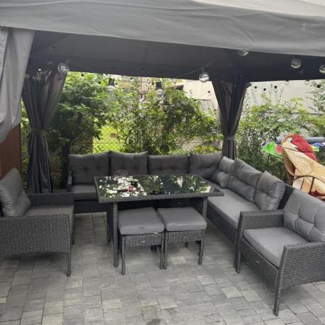 Narożnik z technorattanu z pufami i fotelami Perata Corner Plus – Anthracite