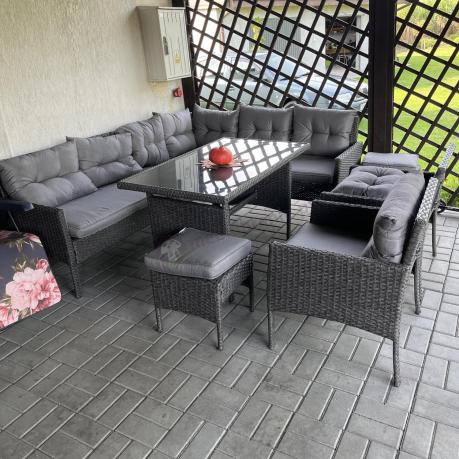 Narożnik z technorattanu z pufami i fotelami Perata Corner Plus – Anthracite