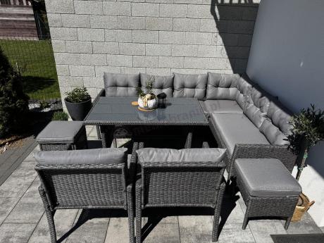 Narożnik z technorattanu z pufami i fotelami Perata Corner Plus – Anthracite
