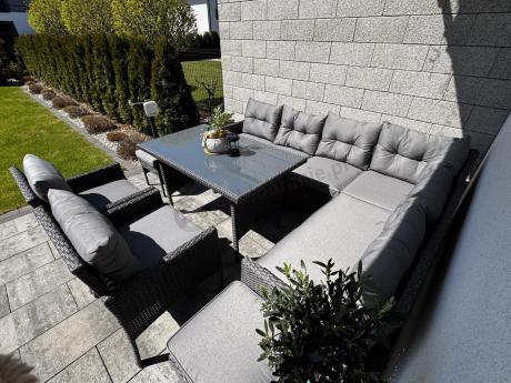 Narożnik z technorattanu z pufami i fotelami Perata Corner Plus – Anthracite