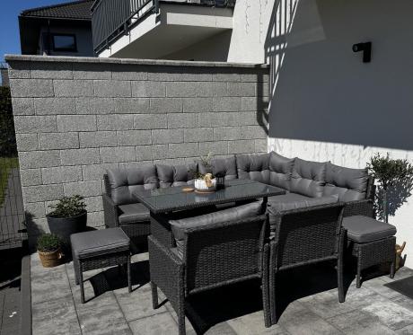 Narożnik z technorattanu z pufami i fotelami Perata Corner Plus – Anthracite