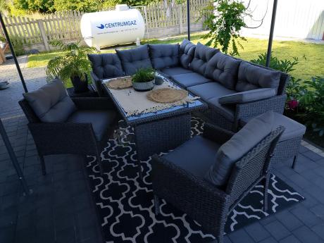 Narożnik z technorattanu z pufami i fotelami Perata Corner Plus – Anthracite
