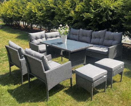 Narożnik z technorattanu z pufami i fotelami Perata Corner Plus – Anthracite