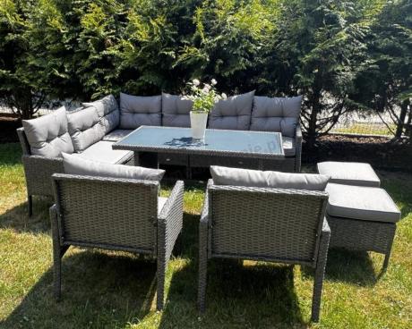 Narożnik z technorattanu z pufami i fotelami Perata Corner Plus – Anthracite