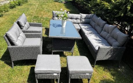Narożnik z technorattanu z pufami i fotelami Perata Corner Plus – Anthracite