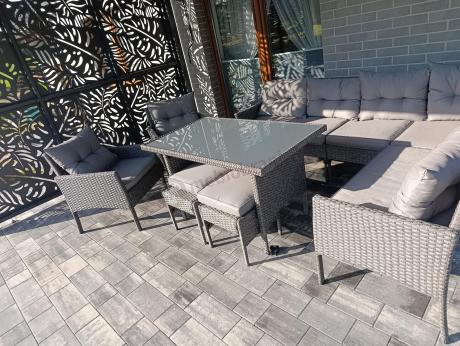 Narożnik z technorattanu z pufami i fotelami Perata Corner Plus – Anthracite