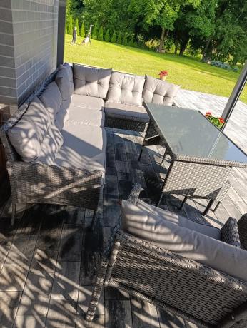 Narożnik z technorattanu z pufami i fotelami Perata Corner Plus – Anthracite