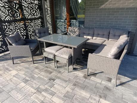 Narożnik z technorattanu z pufami i fotelami Perata Corner Plus – Anthracite
