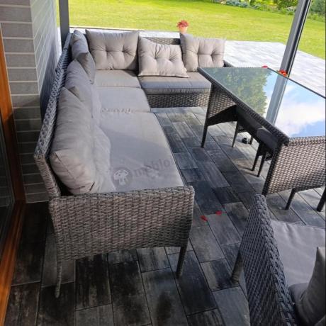 Narożnik z technorattanu z pufami i fotelami Perata Corner Plus – Anthracite