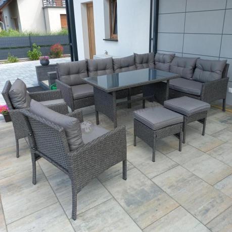 Narożnik z technorattanu z pufami i fotelami Perata Corner Plus – Anthracite