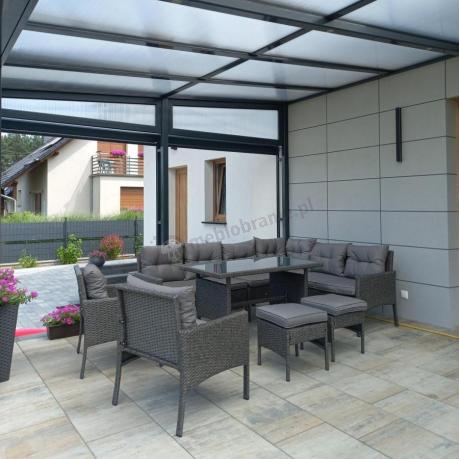 Narożnik z technorattanu z pufami i fotelami Perata Corner Plus – Anthracite