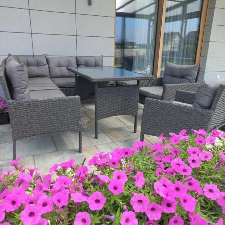 Narożnik z technorattanu z pufami i fotelami Perata Corner Plus – Anthracite