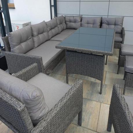 Narożnik z technorattanu z pufami i fotelami Perata Corner Plus – Anthracite
