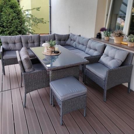 Narożnik z technorattanu z pufami i fotelami Perata Corner Plus – Anthracite