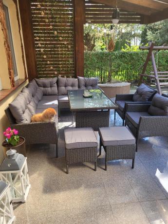 Narożnik z technorattanu z pufami i fotelami Perata Corner Plus – Anthracite